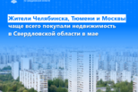 В мае жители Челябинска, Тюмени и Москвы чаще всего покупали недвижимость в Свердловской области